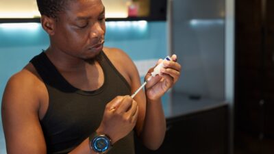 a man holding an insulin injection