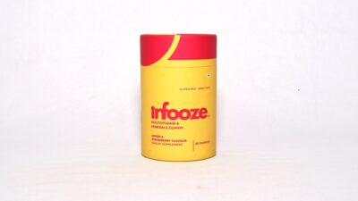 A yellow and red container labeled "infooze".