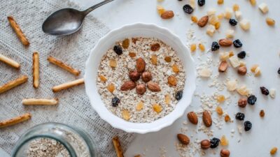 nuts and bowl of cereals