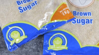 a bag of brown sugar next to a bag of brown sugar