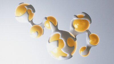Abstract white and yellow organic molecule structure