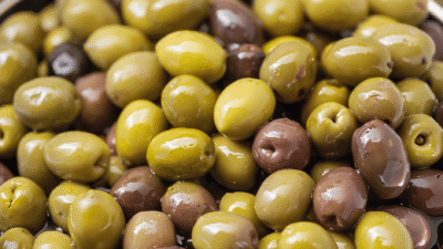 A close-up of fresh green and black olives showcasing rich textures and colors.