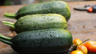 green cucumber on brown wooden table
