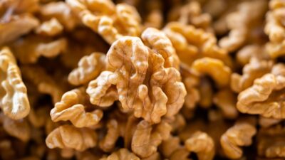 a close up of a bunch of walnuts