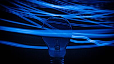 blue and white light fixture